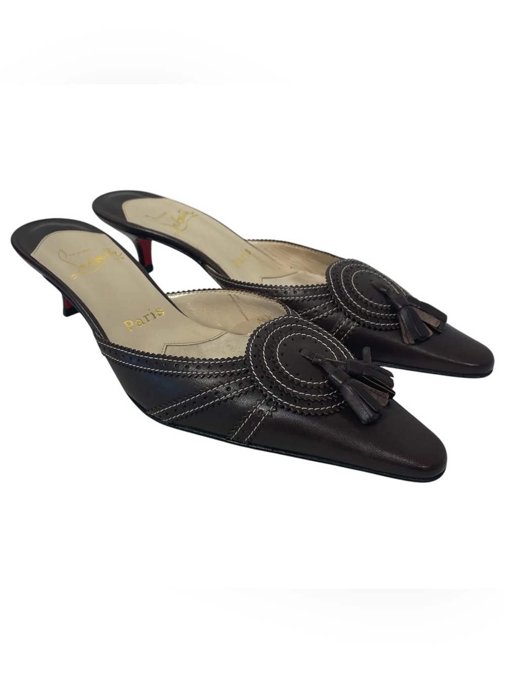 Christian Louboutin Dark Leather Tassel Pointed Mules